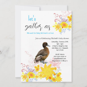 Happy Birthday Invitation Baby Duck Floral Kaart