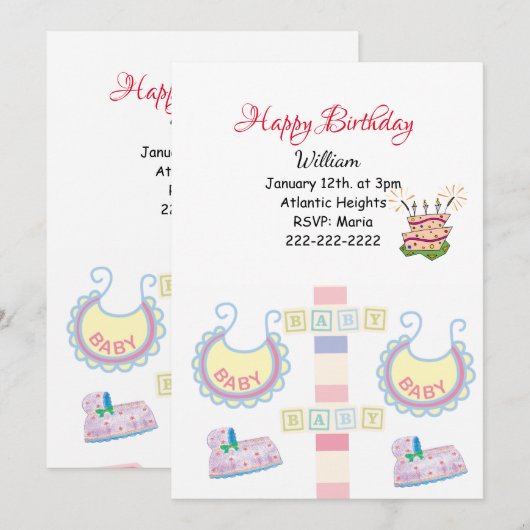 Happy Birthday Invitation Baby Kaart (Voorkant / Achterkant)