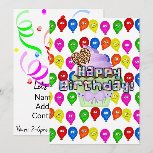 Happy Birthday Invitation Balloons Kaart (Voorkant / Achterkant)