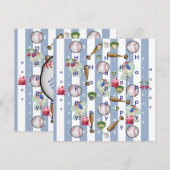 Happy Birthday Invitation Blue Stripe Baseball Kaart (Voorkant / Achterkant)