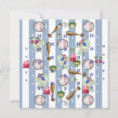 Happy Birthday Invitation Blue Stripe Baseball Kaart (Voorkant)