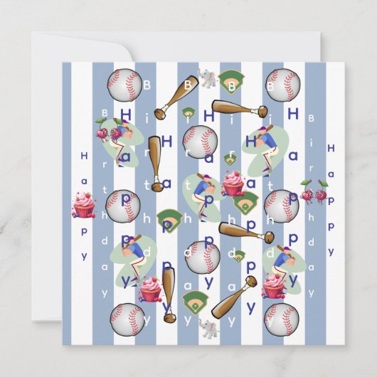 Happy Birthday Invitation Blue Stripe Baseball Kaart (Voorkant)