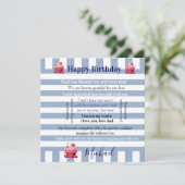 Happy Birthday Invitation Blue & White Stripe  Kaart (Staand voorkant)