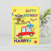 Happy Birthday Invitation Clown Car Yellow Kaart (Staand voorkant)