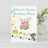 Happy Birthday Invitation Mousey Cheesy Party Kaart (Staand voorkant)