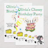 Happy Birthday Invitation Mousey Cheesy Party Kaart (Voorkant / Achterkant)