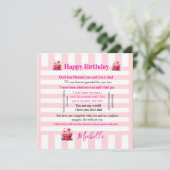 Happy Birthday Invitation Pink & White Stripe Kaart (Staand voorkant)