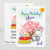 Happy Birthday Invitation Rabbit Cake Kaart (Voorkant / Achterkant)