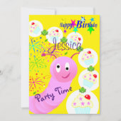 Happy Birthday Invitation roze Worm Cupcakes Kaart (Voorkant)
