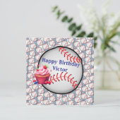 Happy Birthday Invitation Stripe Blue Baseball Kaart (Staand voorkant)