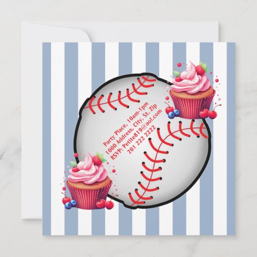 Happy Birthday Invitation Stripe Blue Baseball Kaart (Achterkant)