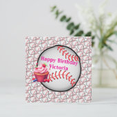 Happy Birthday Invitation Stripe Pink Baseball Kaart (Staand voorkant)
