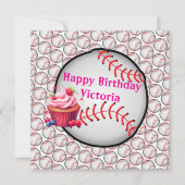 Happy Birthday Invitation Stripe Pink Baseball Kaart (Voorkant)