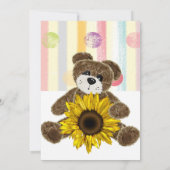Happy Birthday Invitation Teddy Bear Pastel Stripe Kaart (Achterkant)