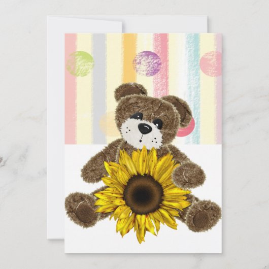 Happy Birthday Invitation Teddy Bear Pastel Stripe Kaart (Achterkant)
