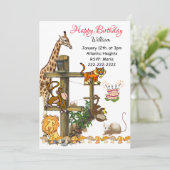 Happy Birthday Invitation Willife Animals Kaart (Staand voorkant)