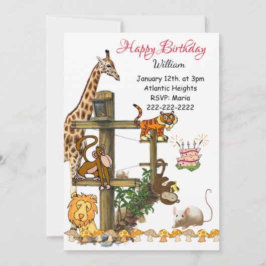 Happy Birthday Invitation Willife Animals Kaart (Achterkant)