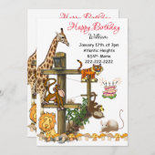 Happy Birthday Invitation Willife Animals Kaart (Voorkant / Achterkant)