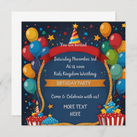 Happy Birthday Invite (Voorkant / Achterkant)