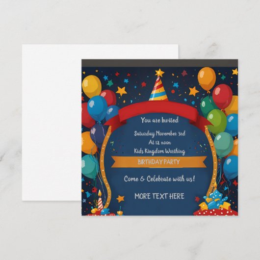 Happy Birthday Invite Kaart (Voorkant / Achterkant)