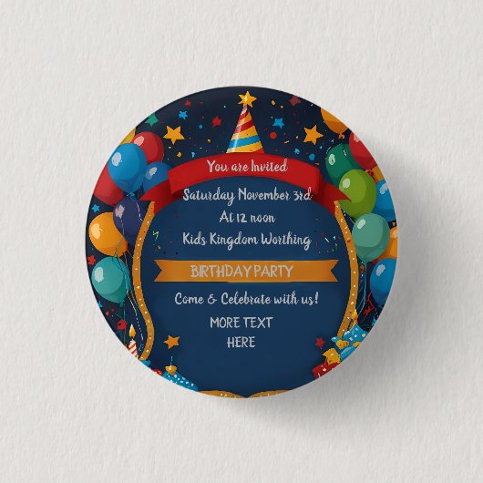 Happy Birthday Invite Ronde Button 3,2 Cm (Voorkant)