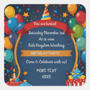 Happy Birthday Invite Vierkante Sticker