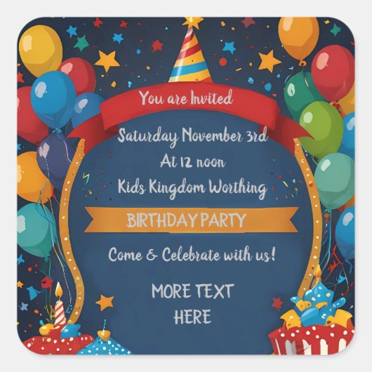 Happy Birthday Invite Vierkante Sticker (Voorkant)