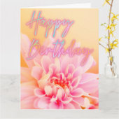 Happy Birthday Iridescent Pink Dahlia Floral Art Kaart (Gele Bloem)