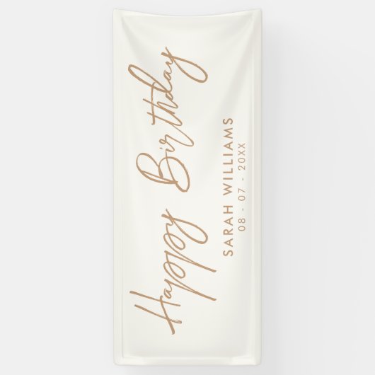 Happy Birthday Ivory Tan Modern Script Spandoek (Verticaal)