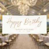 Happy Birthday Ivory Tan Modern Script Spandoek