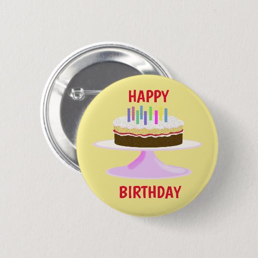 Happy Birthday jam sponscake en kaarsen Ronde Button 5,7 Cm (Voorkant /achterkant)