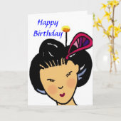 Happy Birthday Japans meisje Kaart (Gele Bloem)