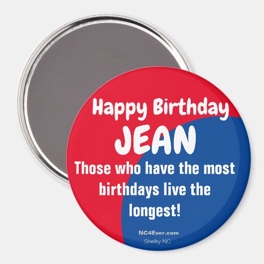 Happy Birthday JEAN koelkast Magnet (Voorkant / Achterkant)