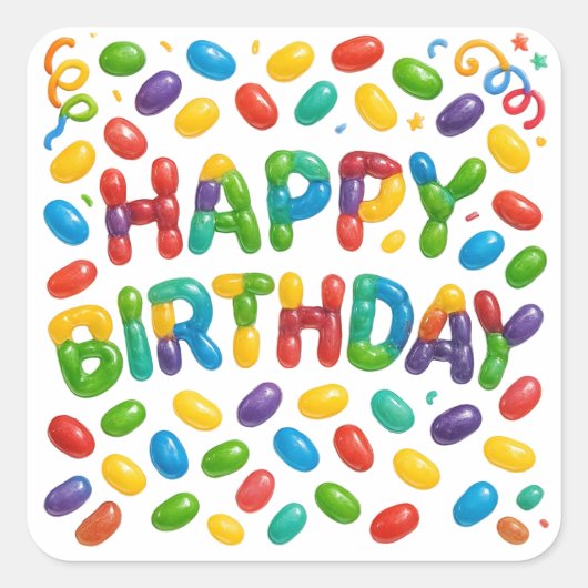 Happy Birthday Jelly Beans Vierkante Sticker (Voorkant)