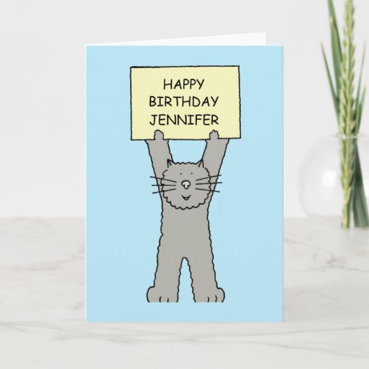 Happy Birthday Jennifer Cartoon Cat Kaart (Voorkant)