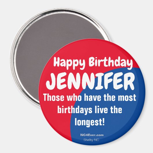 Happy Birthday JENNIFER-koelkast Magnet (Voorkant / Achterkant)