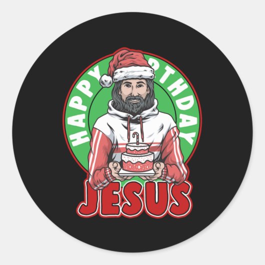 Happy Birthday Jesus Cake Xmas Merry kerst Gif Ronde Sticker (Voorkant)