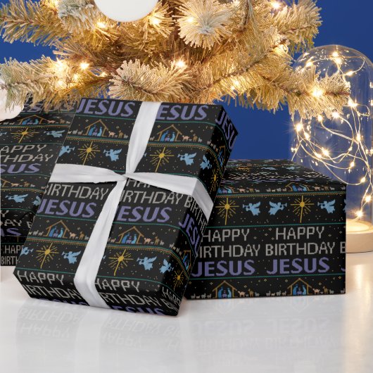 Happy Birthday Jesus Christelijk kerstSweater Cadeaupapier (Feestdagen)