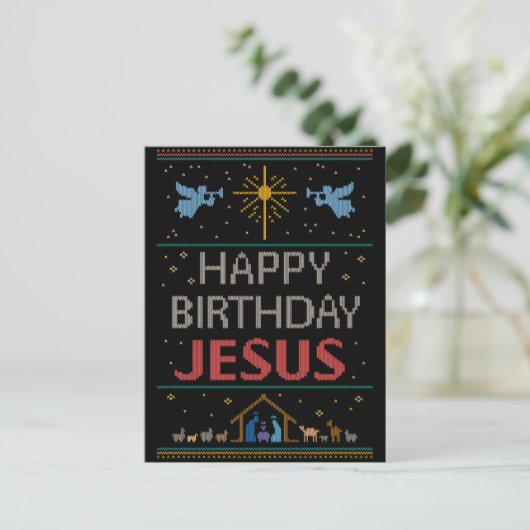 Happy Birthday Jesus Christelijk kerstSweater Feestdagenkaart (Staand voorkant)