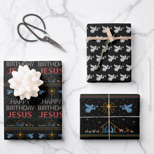 Happy Birthday Jesus Christelijk kerstSweater Inpakpapier Vel (Voorkant)