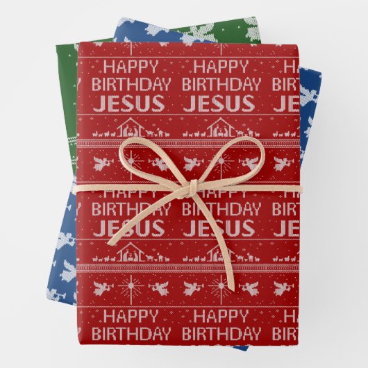 Happy Birthday Jesus Christelijk kerstSweater Inpakpapier Vel (In situ)