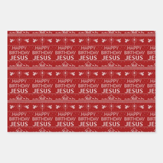 Happy Birthday Jesus Christelijk kerstSweater Inpakpapier Vel (Voorkant)