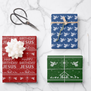 Happy Birthday Jesus Christelijk kerstSweater Inpakpapier Vel