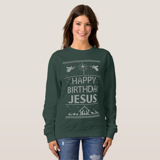 Happy Birthday Jesus Christelijk kerstSweater Trui (Voorkant volledig)