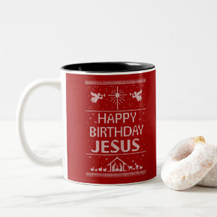 Happy Birthday Jesus Christelijk kerstSweater Tweekleurige Koffiemok