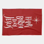 Happy Birthday Jesus Christelijke Kalligrafie Star Theedoek (Horizontaal)