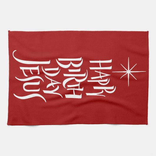 Happy Birthday Jesus Christelijke Kalligrafie Star Theedoek (Horizontaal)