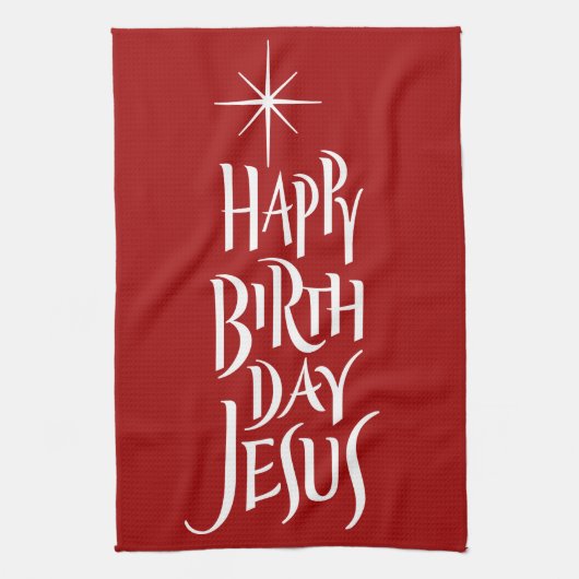 Happy Birthday Jesus Christelijke Kalligrafie Star Theedoek (Verticaal)