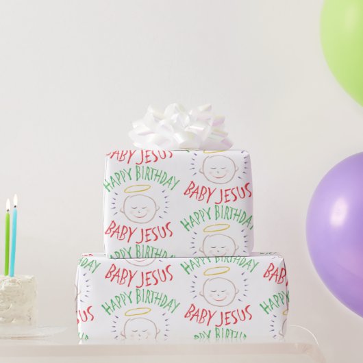 Happy Birthday Jesus Christelijke kerstkleur Cadeaupapier (Feestgeschenken)