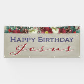 Happy Birthday Jesus Christelijke Kerstmis Spandoek (Horizontaal)